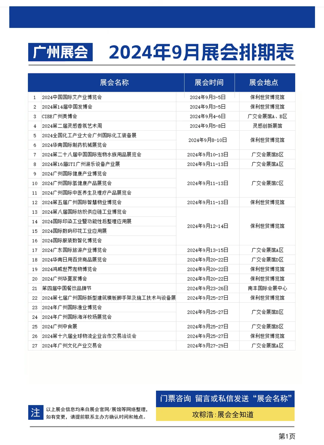 【2024年9月】广州展会排期一览