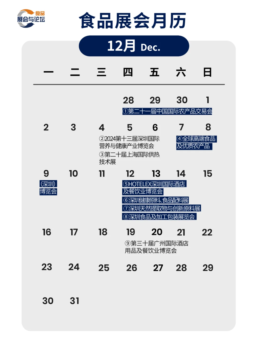 12月食品展会预告！最后一个月啦！