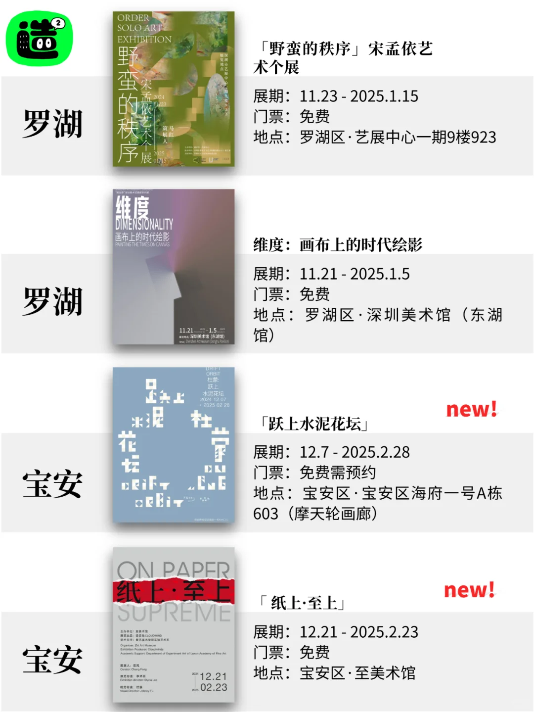 深圳1月展览! 精选68个! 超多免费新展! !