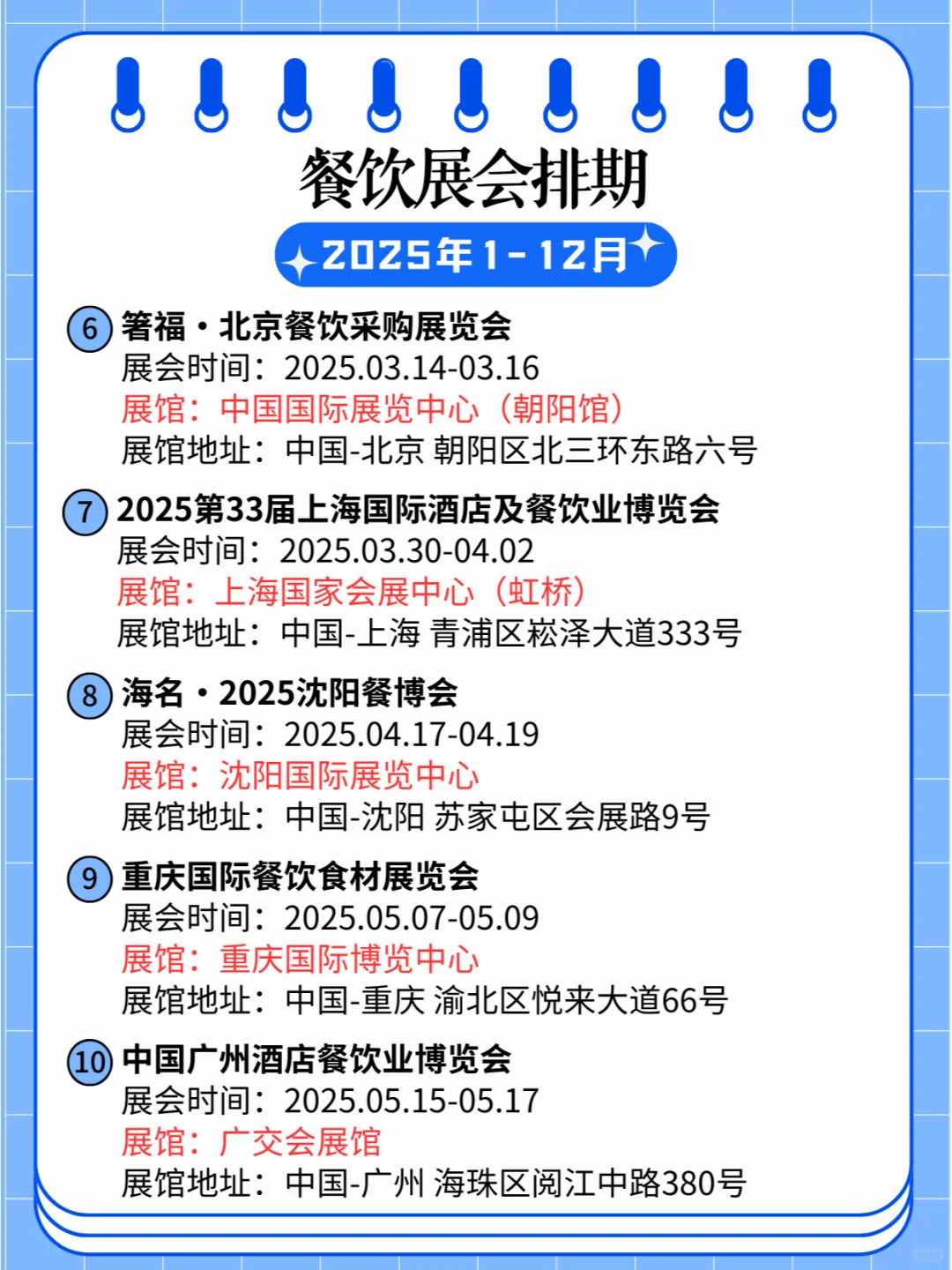 ?2025年全国餐饮展排期合集?