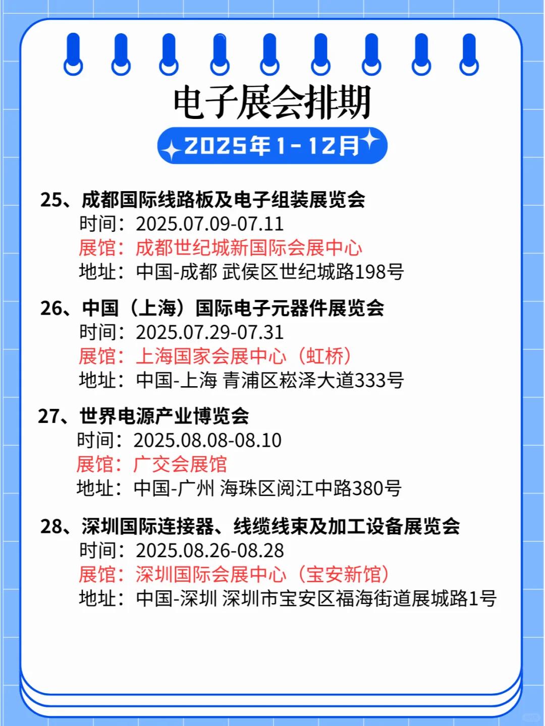 2025全国电子展会预告:精彩日程提前一览