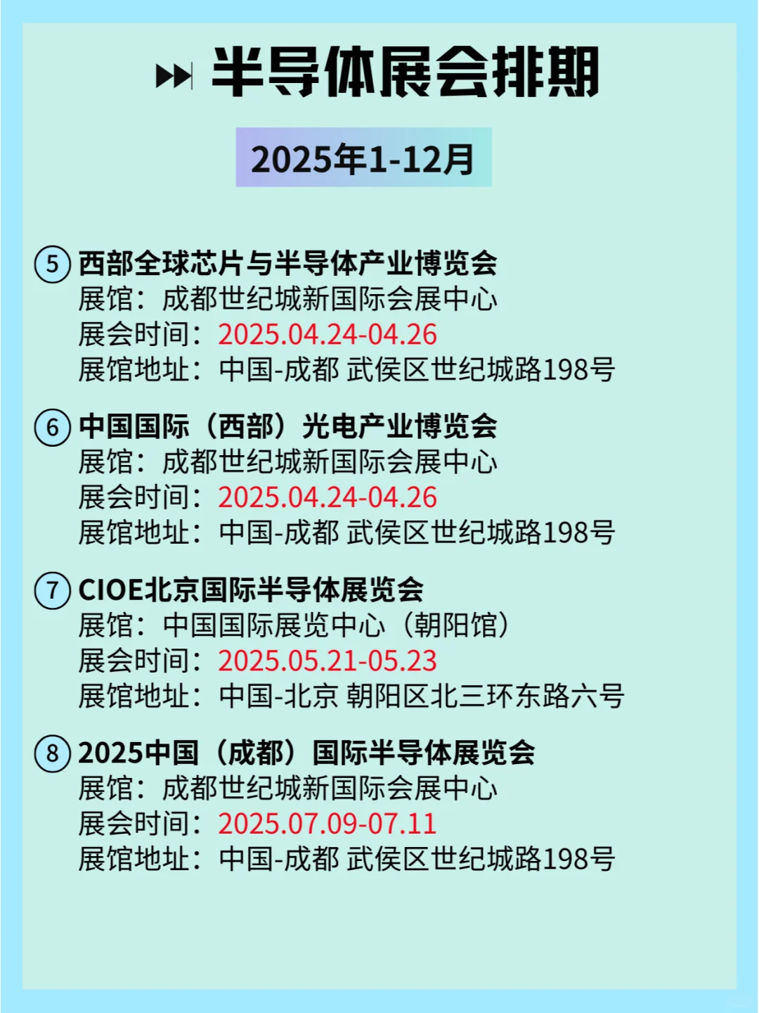 2025全国半导体展会排期及详细信息和攻略