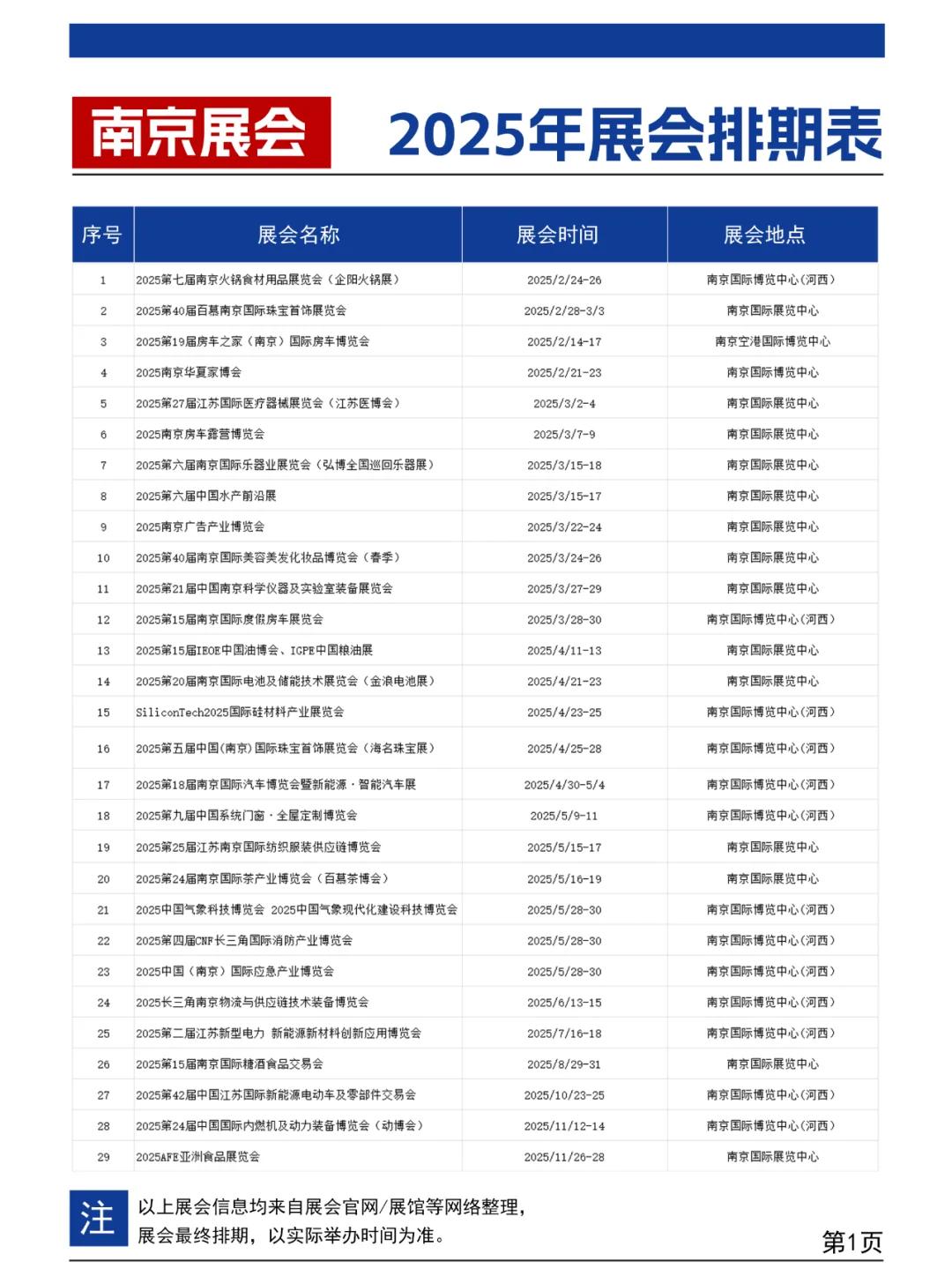 南京展会2025排期一览表