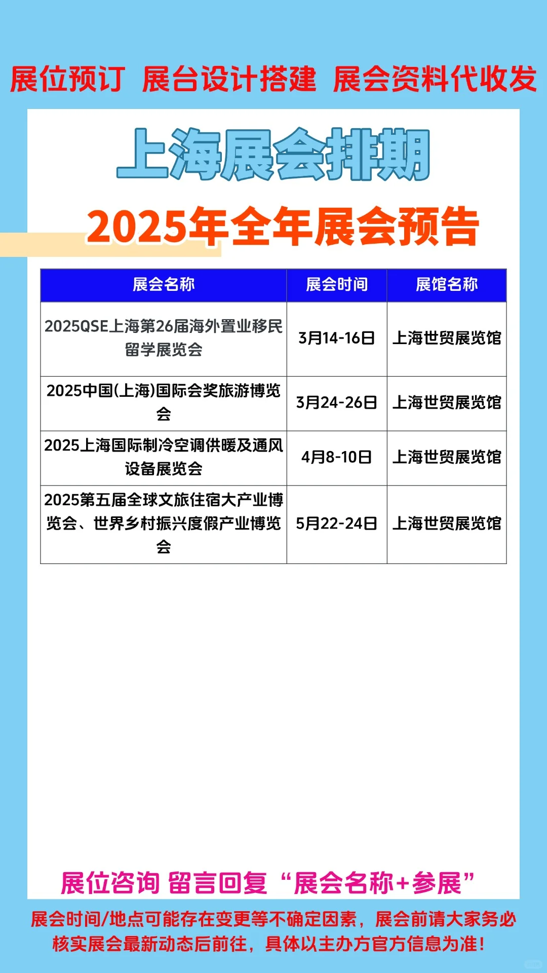 2025年上海各行业展会排期时间一览表合集