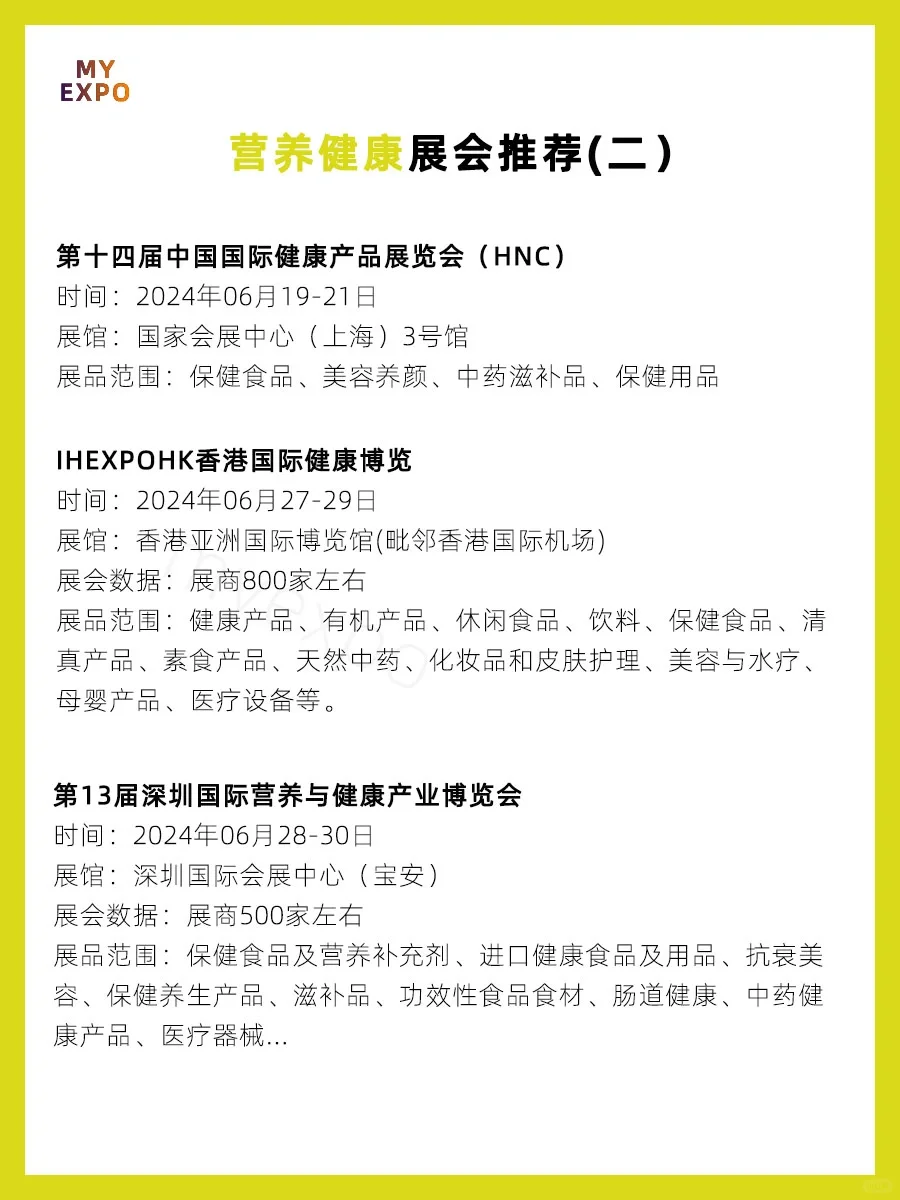 2024年营养健康类展会盘点