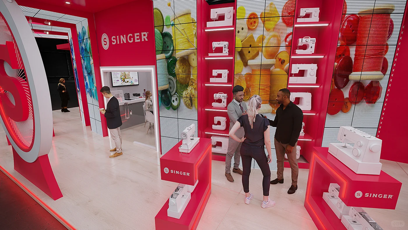 炫酷科技大屏展台设计?纺织展｜面料展案例