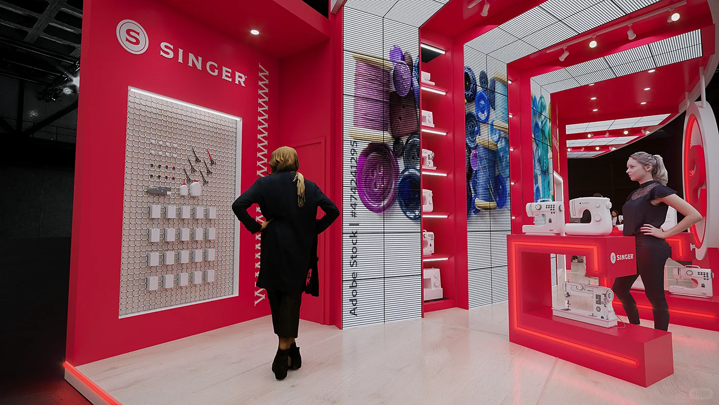 炫酷科技大屏展台设计?纺织展｜面料展案例