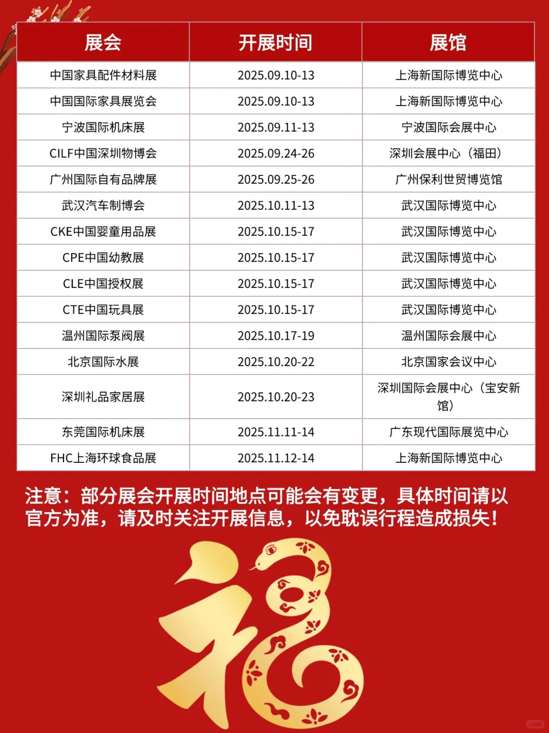 2025年各城市展会排期表❤️已更新