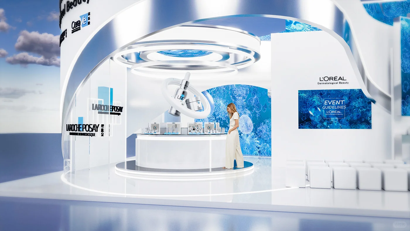 现场超级好看的美妆展台设计?快来看看这个