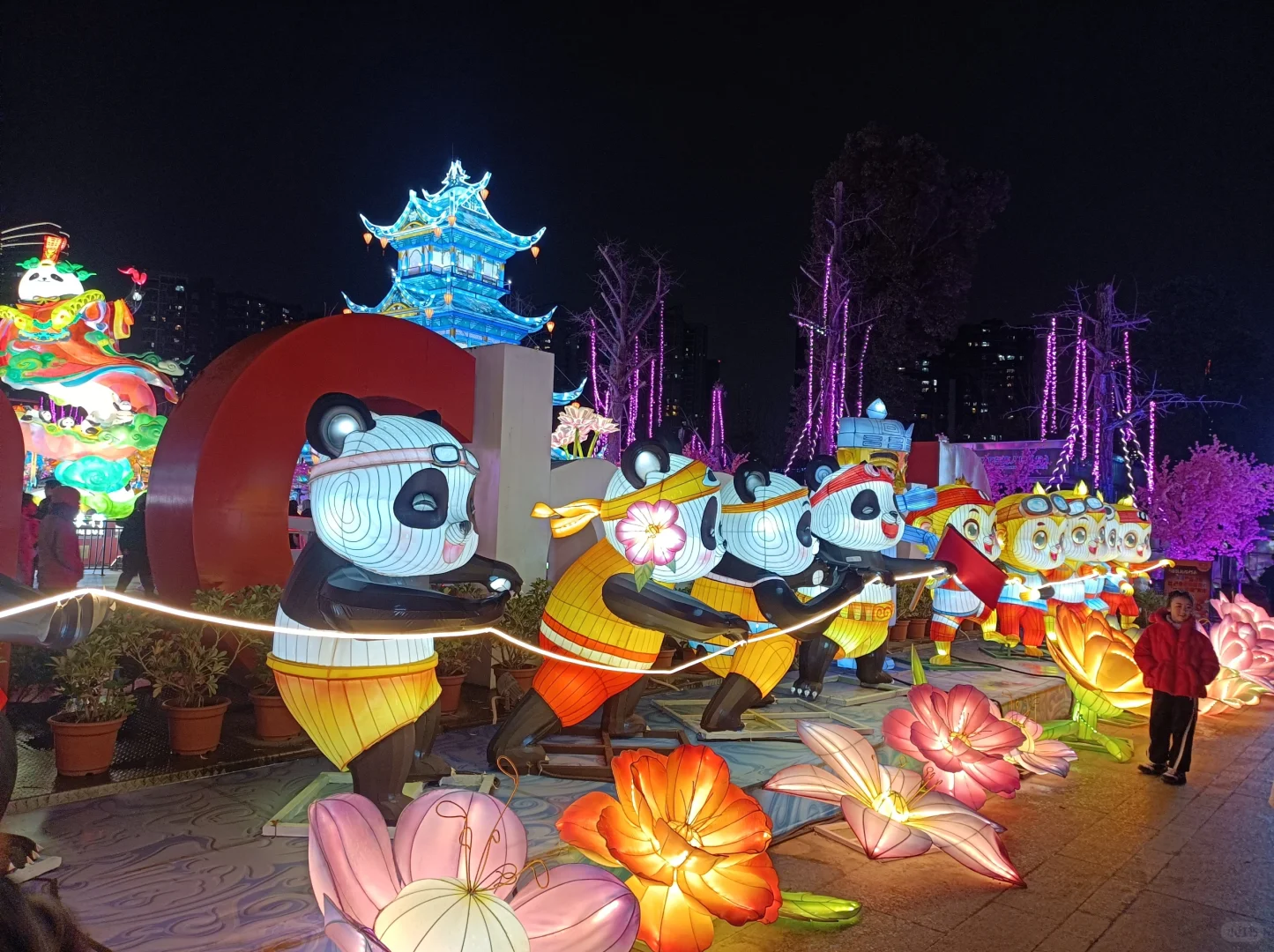 带娃逛熊猫灯会