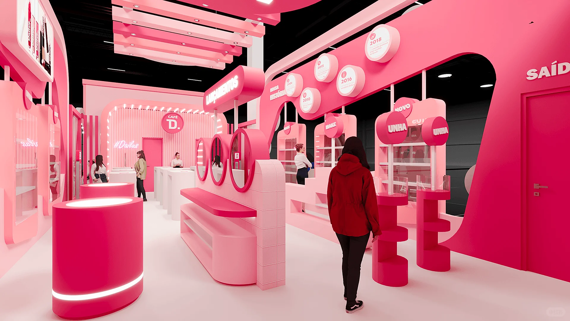 少女活力粉色美博会展台设计搭建?一眼相中