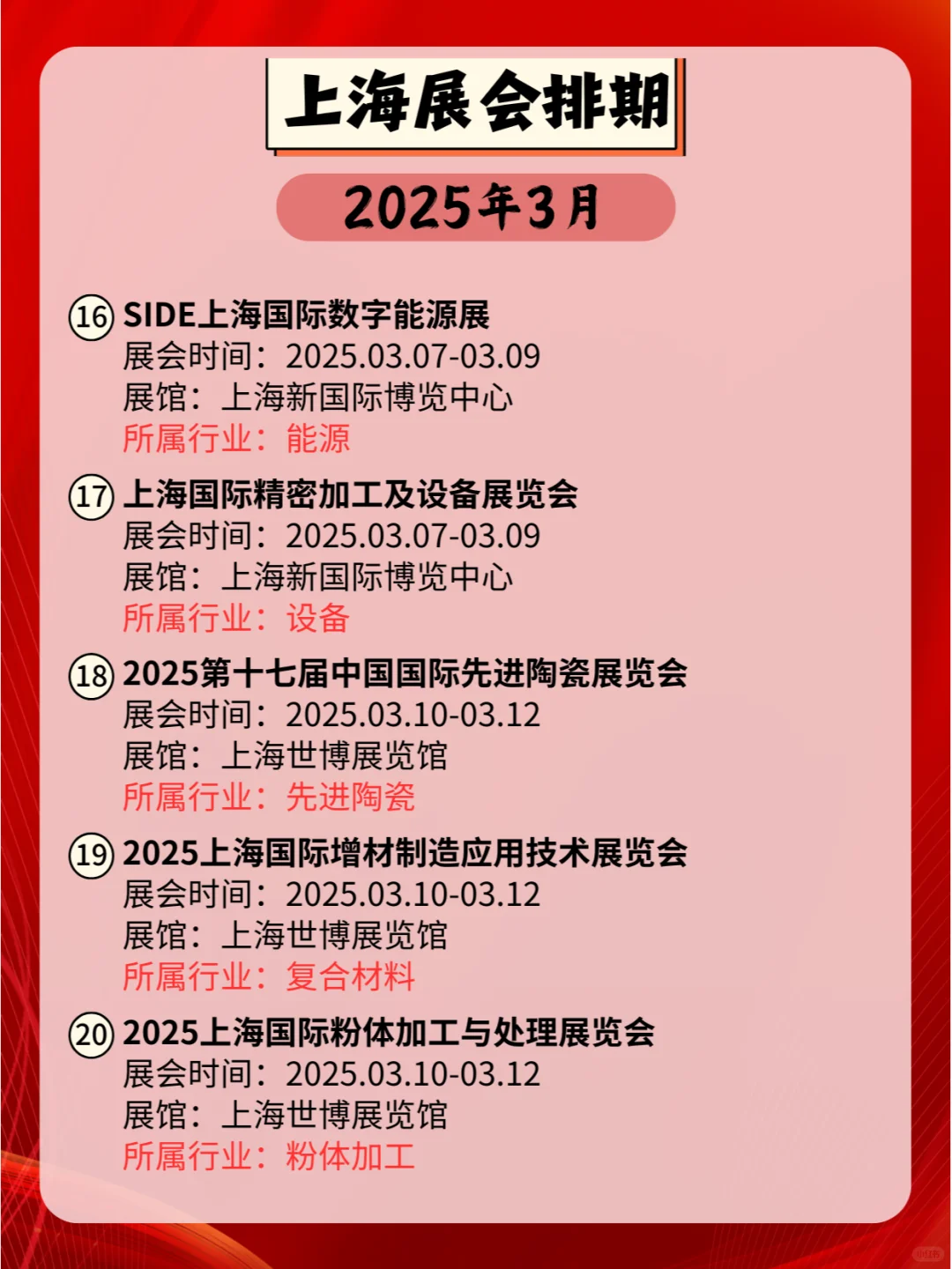 上海2025年03月各行业展会排期来咯?