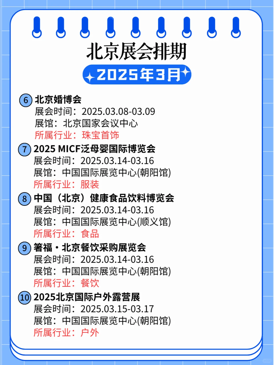 北京2025年03月各行业展会排期?