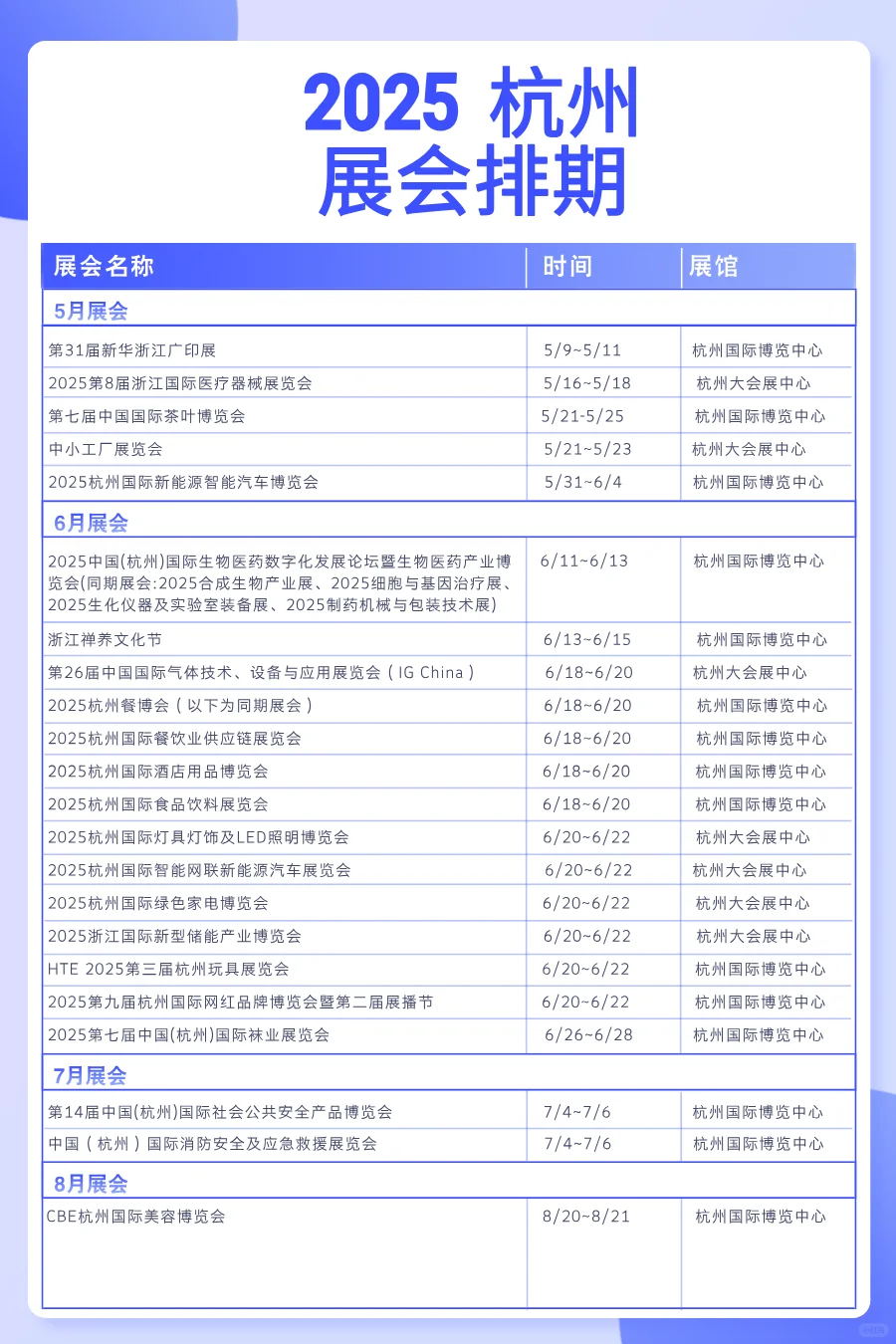 杭州展会一览表