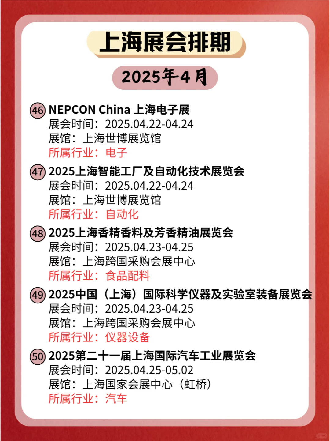 上海2025年4月份各个行业展会排期新鲜出炉