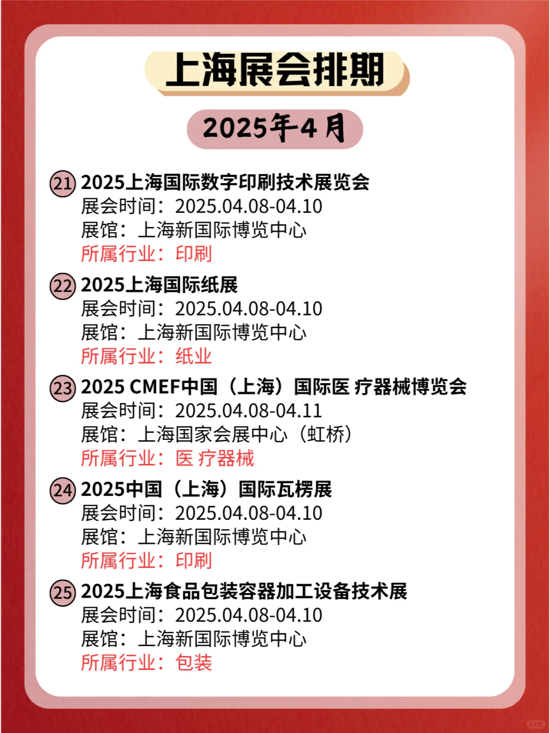 上海2025年4月份各个行业展会排期新鲜出炉