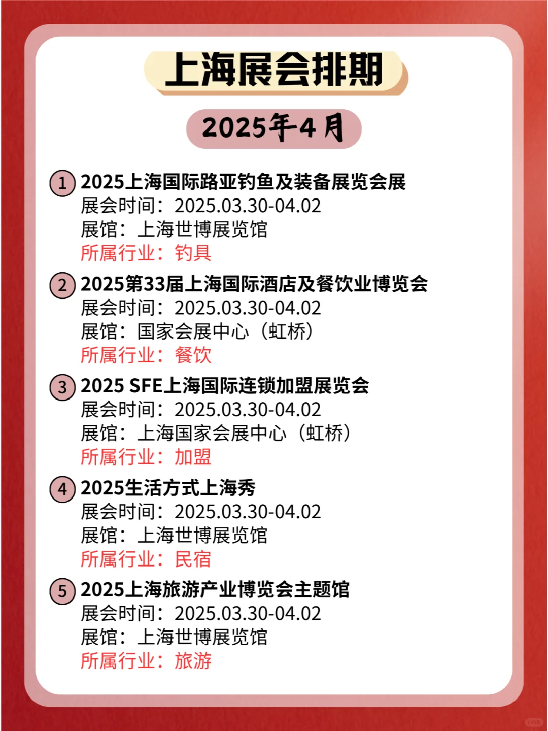 上海2025年4月份各个行业展会排期新鲜出炉