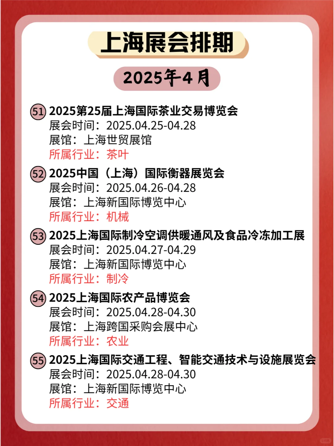 上海2025年4月份各个行业展会排期新鲜出炉