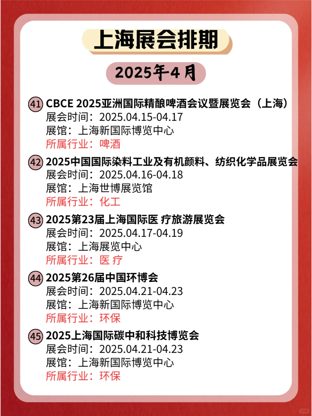 上海2025年4月份各个行业展会排期新鲜出炉
