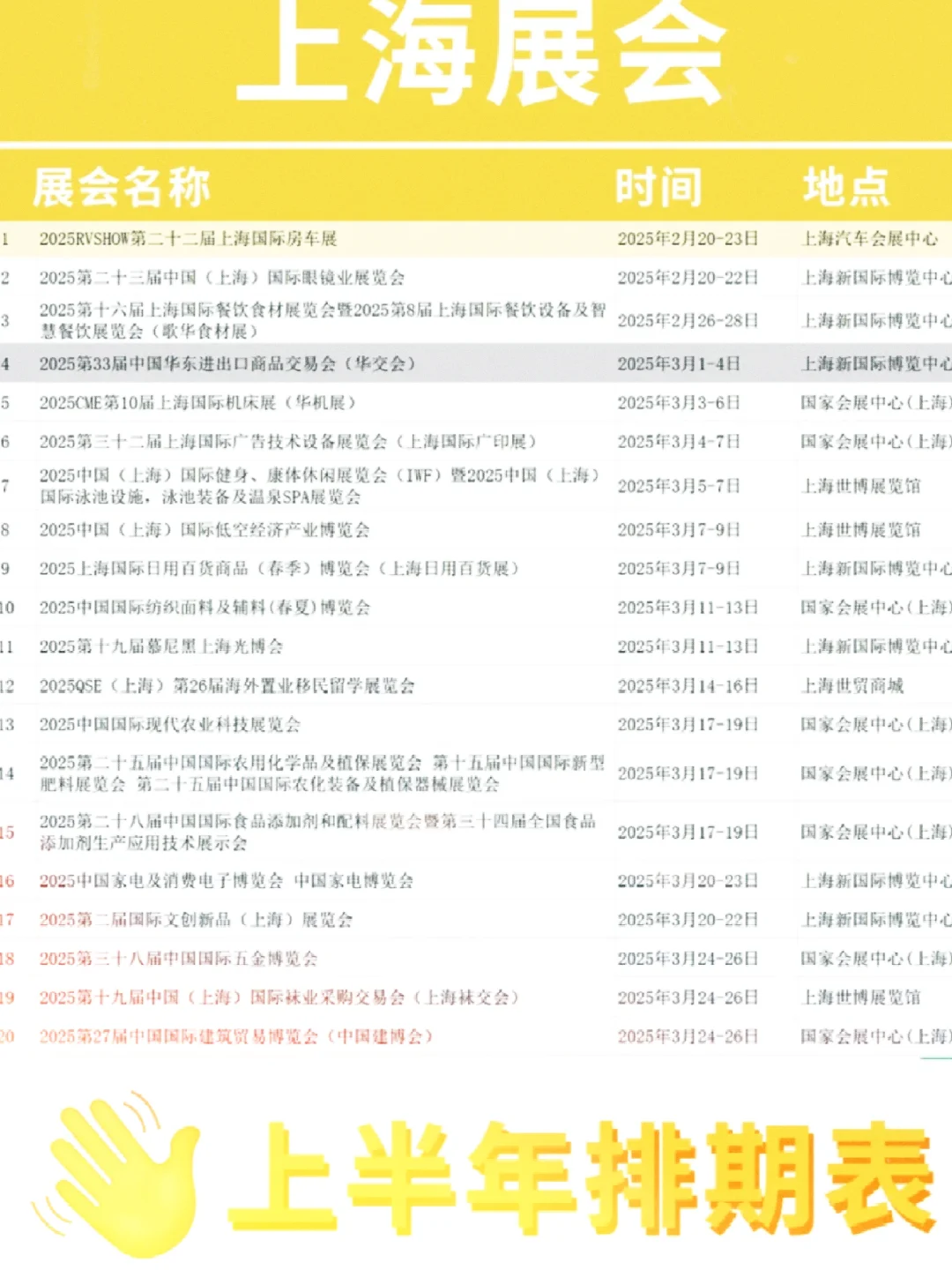 上海展会排期表