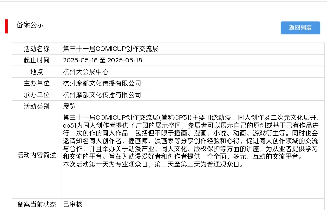 CP31已通过会展备案