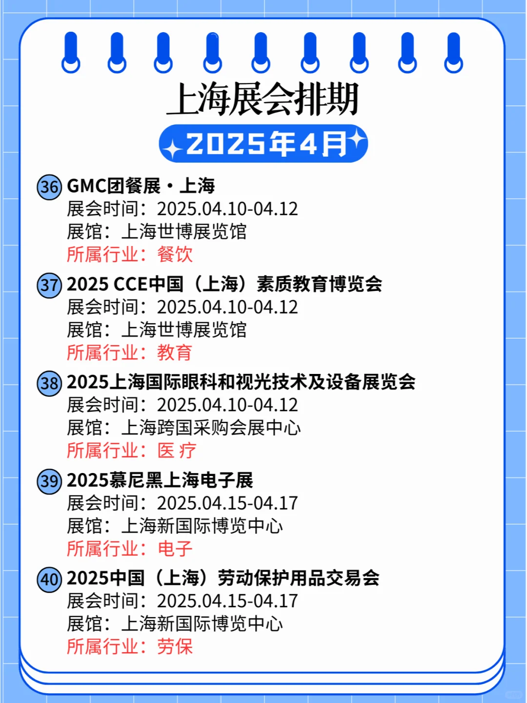 2025年4月份上海各个行业展会排期日程