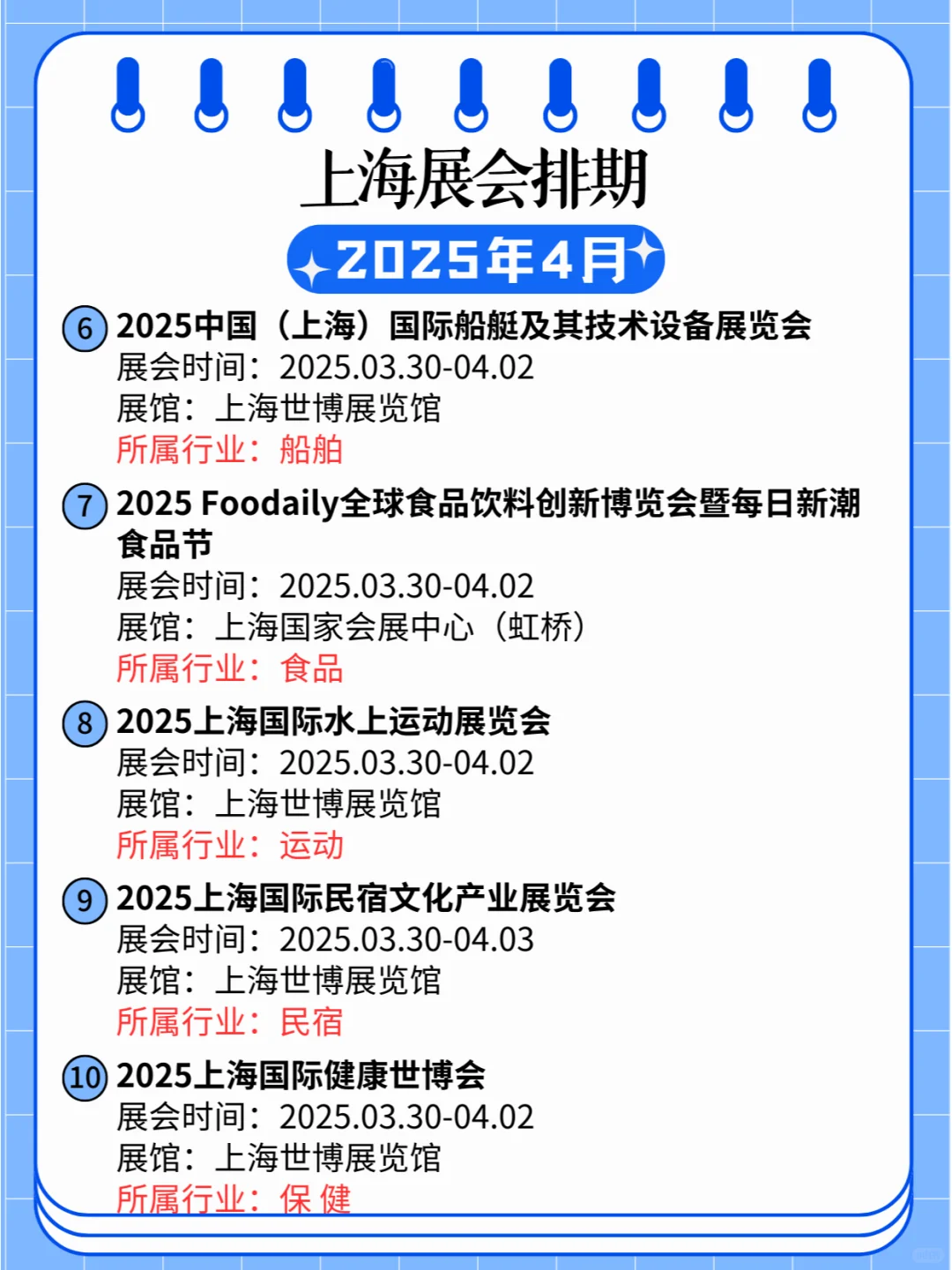 2025年4月份上海各个行业展会排期日程