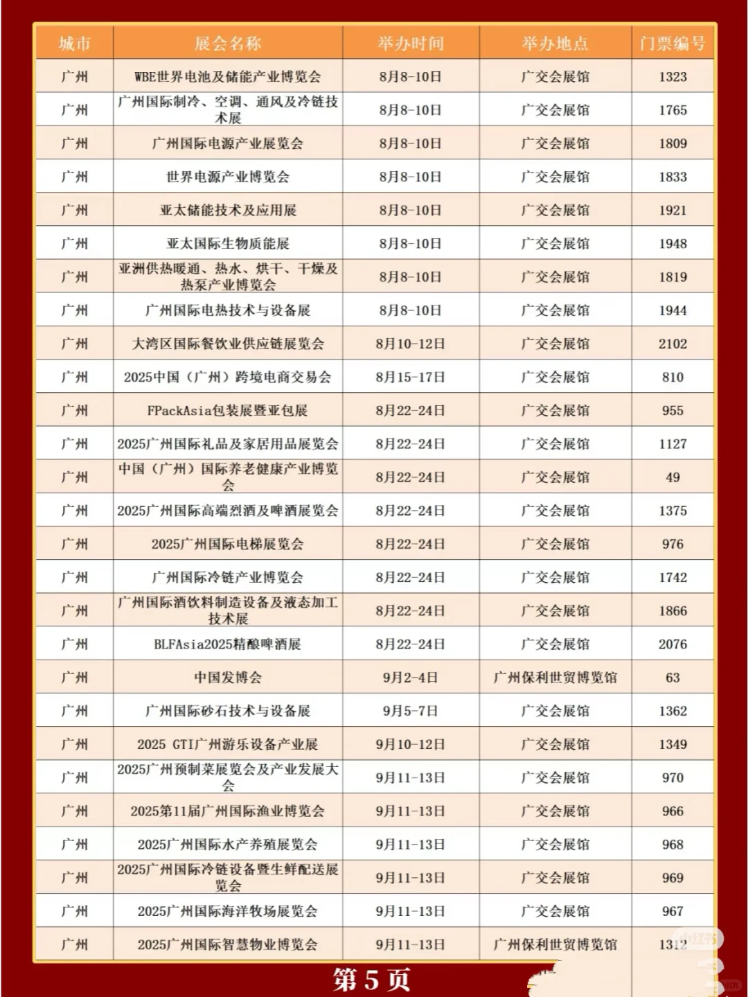 广州2025年展览会排期表