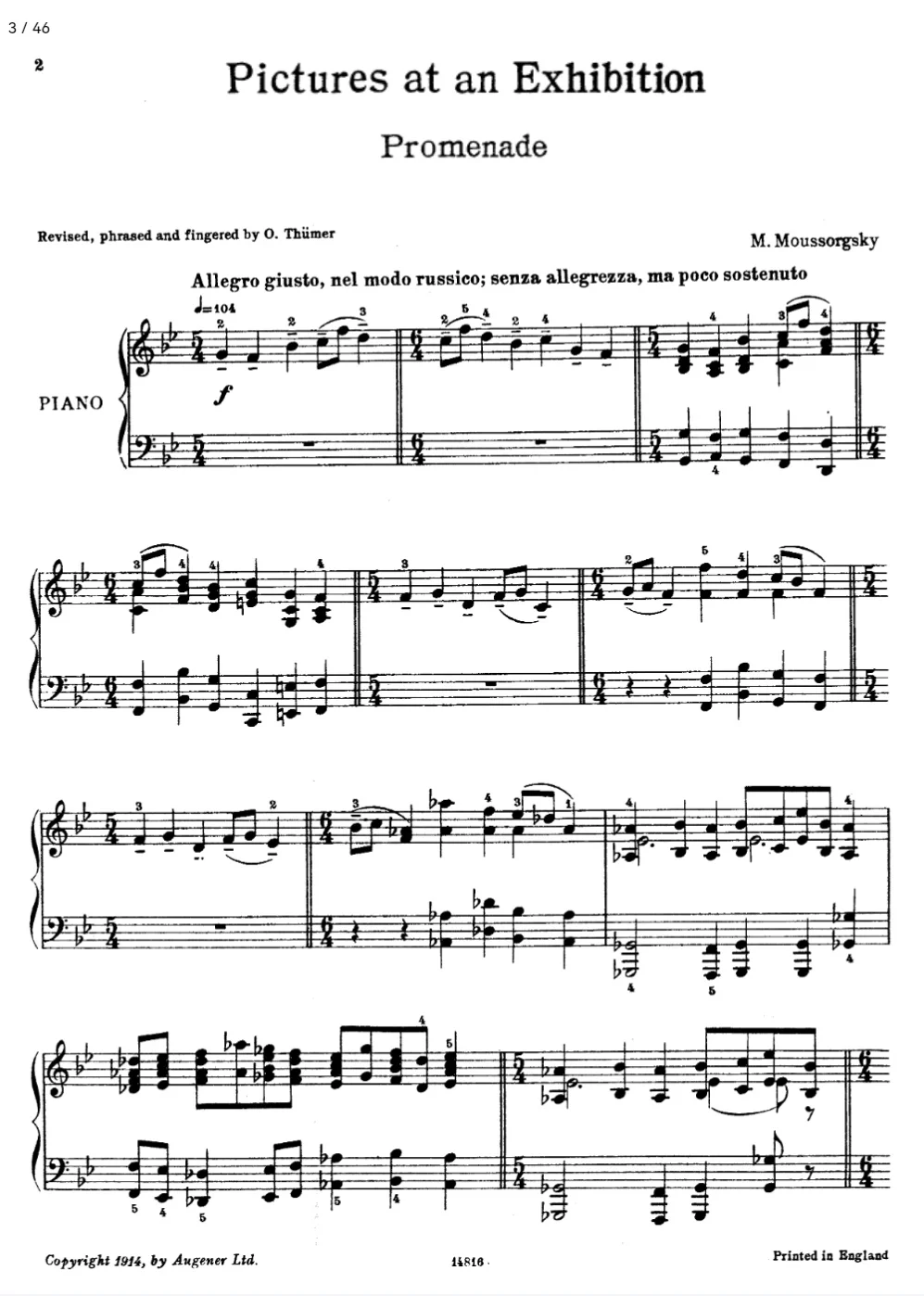 《图画展览会》穆索尔斯基 全套乐谱