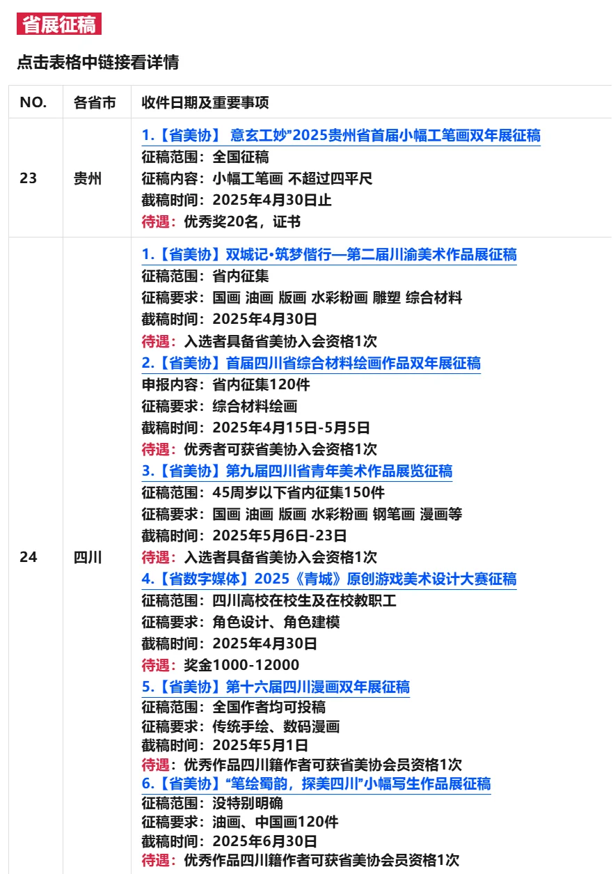 全国美术征稿汇总✅国展省展汇总3️⃣