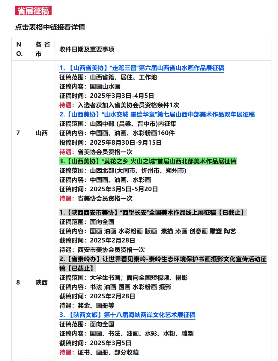 全国美术征稿汇总✅国展省展汇总3️⃣