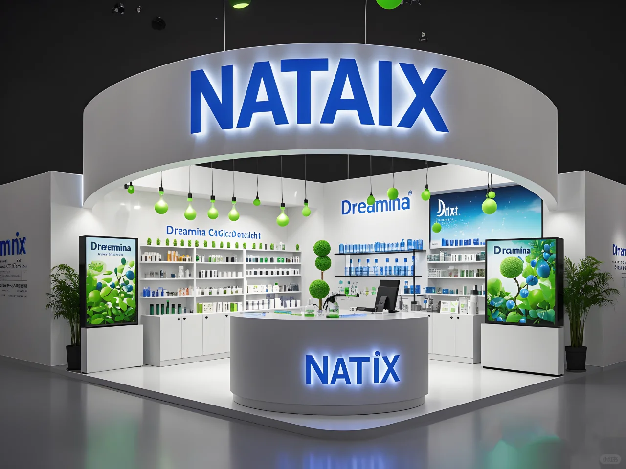 国产即梦AI生成的保健品展台设计