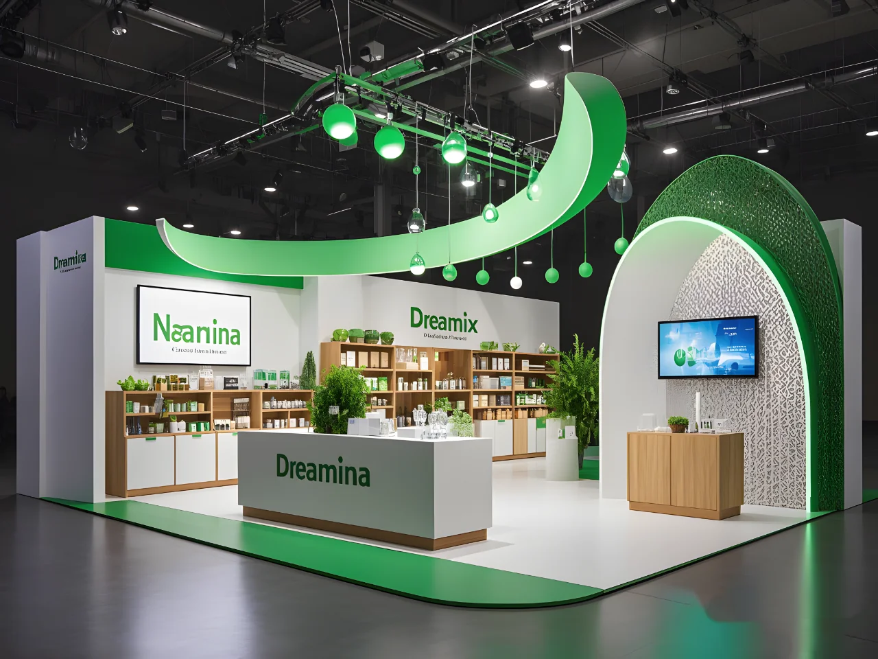 国产即梦AI生成的保健品展台设计