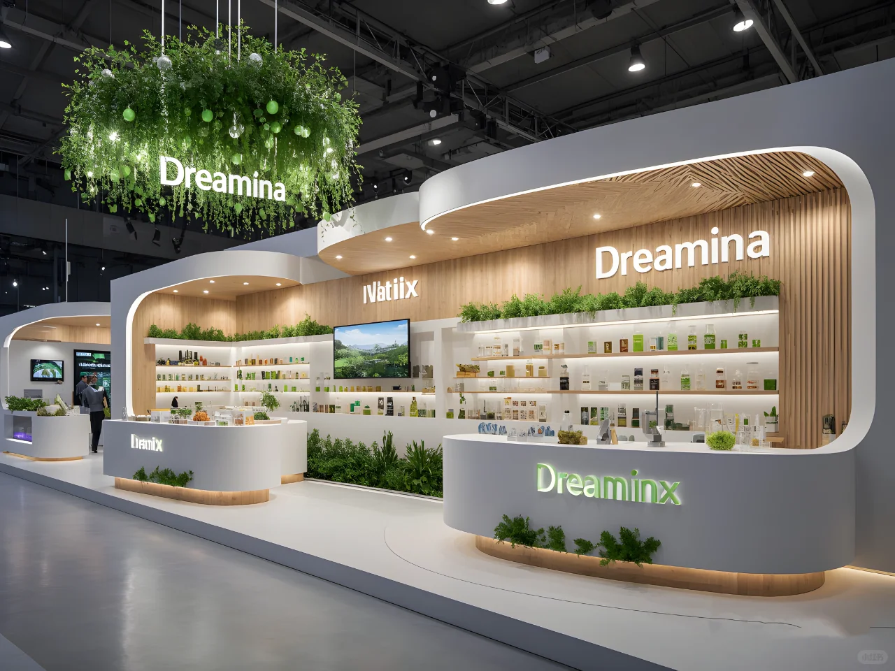 国产即梦AI生成的保健品展台设计