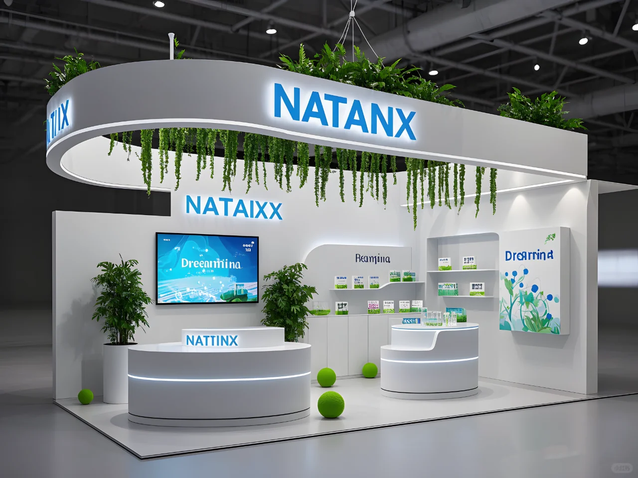 国产即梦AI生成的保健品展台设计