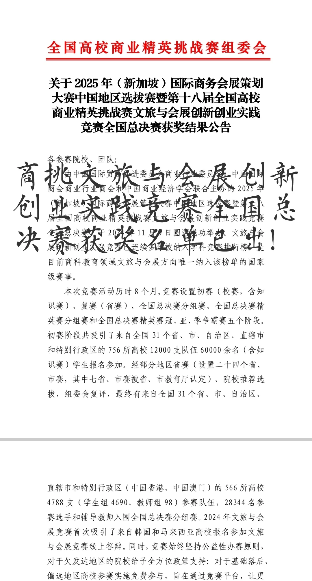 商挑文旅与会展创新创业全国总决赛获奖名单