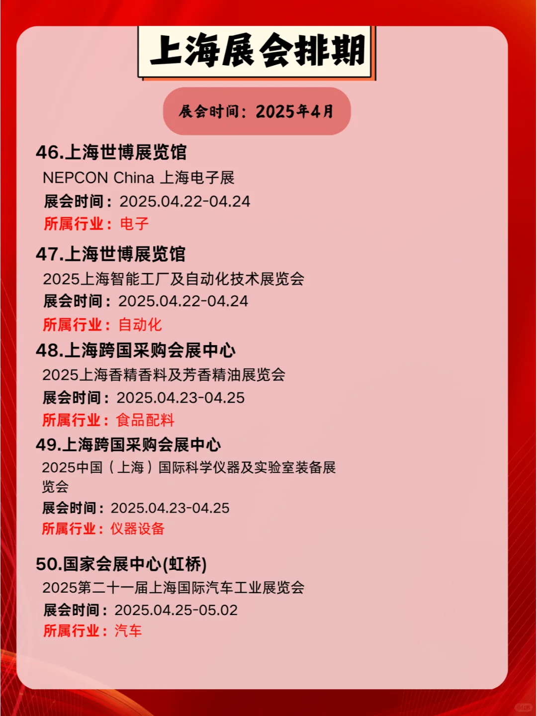2025年4月上海各行各业展会排期