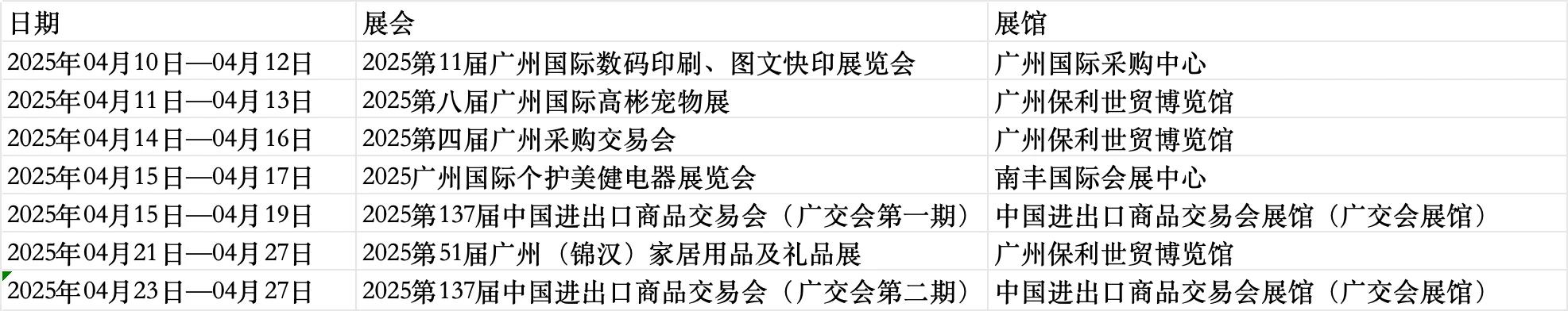 广州3月4月5月展会
