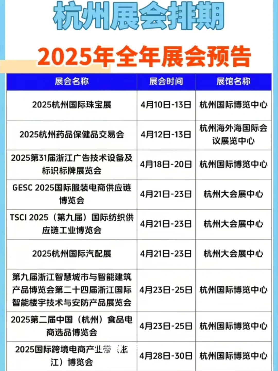 杭州4月展会排期来啦！