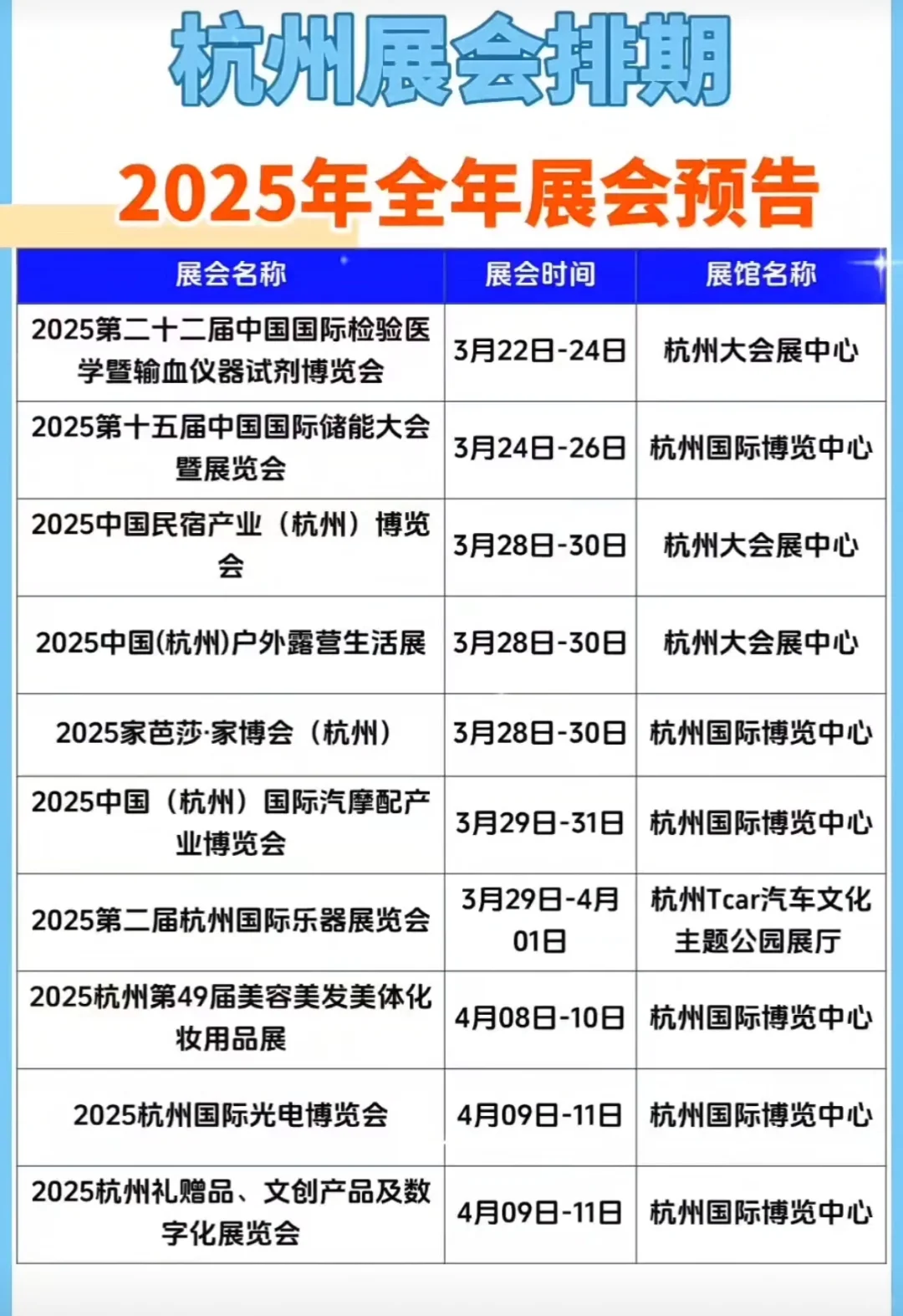 杭州3月份展会时间表