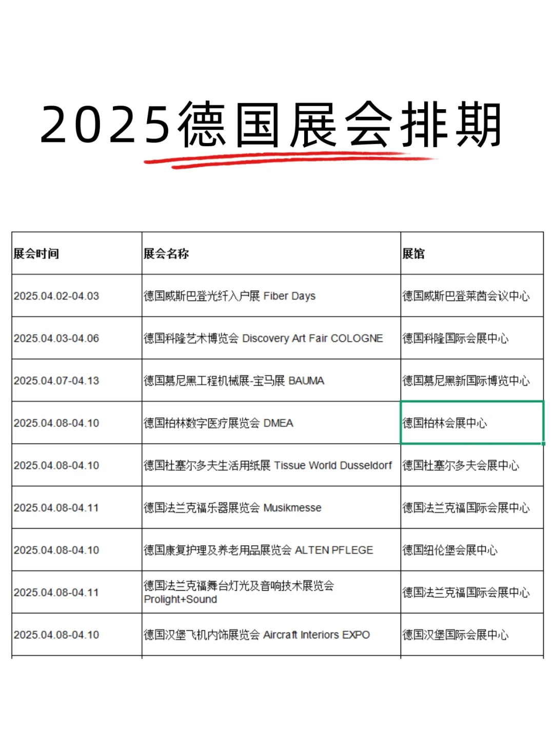 2025德国展会排期，德国4-6月展会时间表