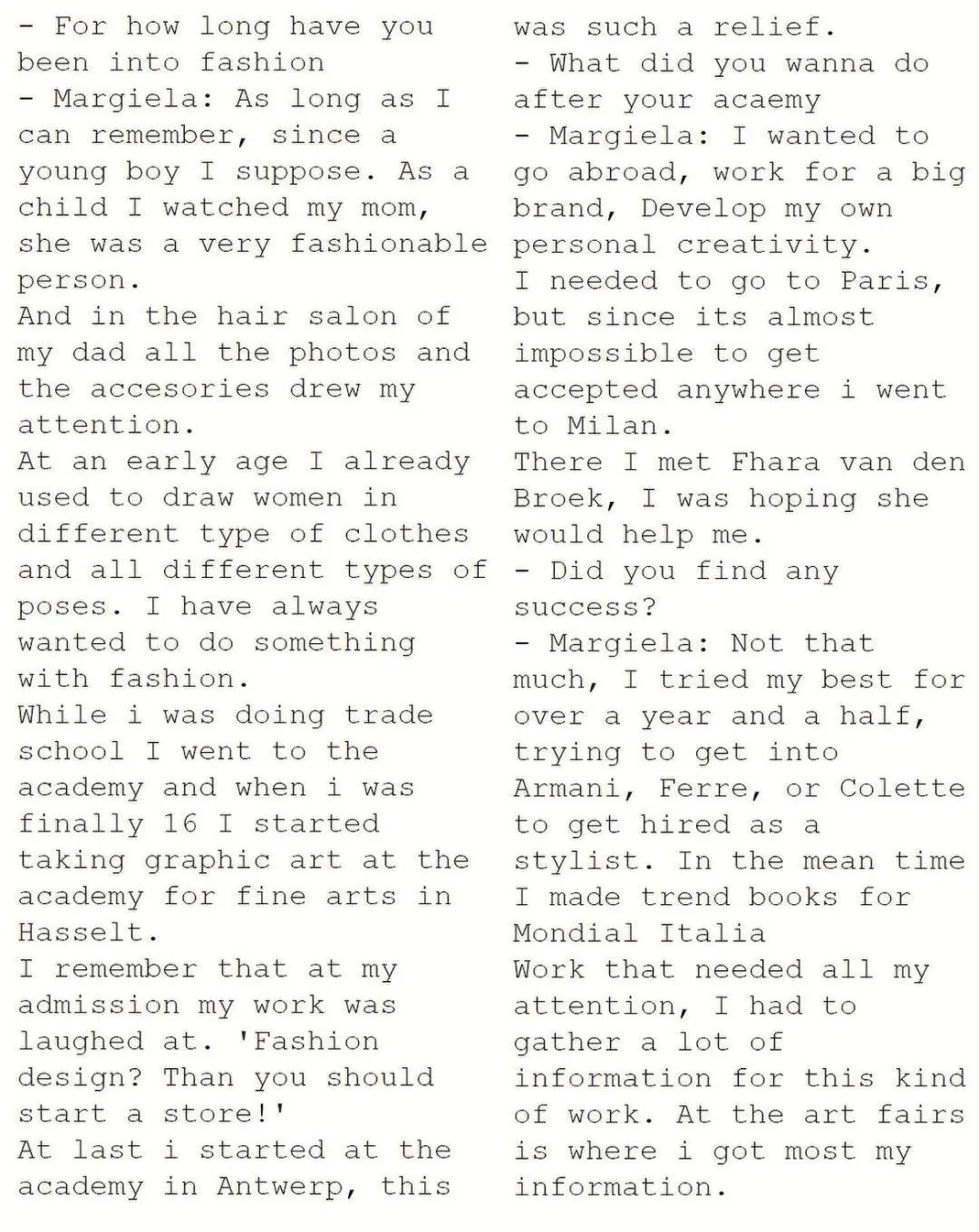 Martin Margiela鲜少示人的创作对白