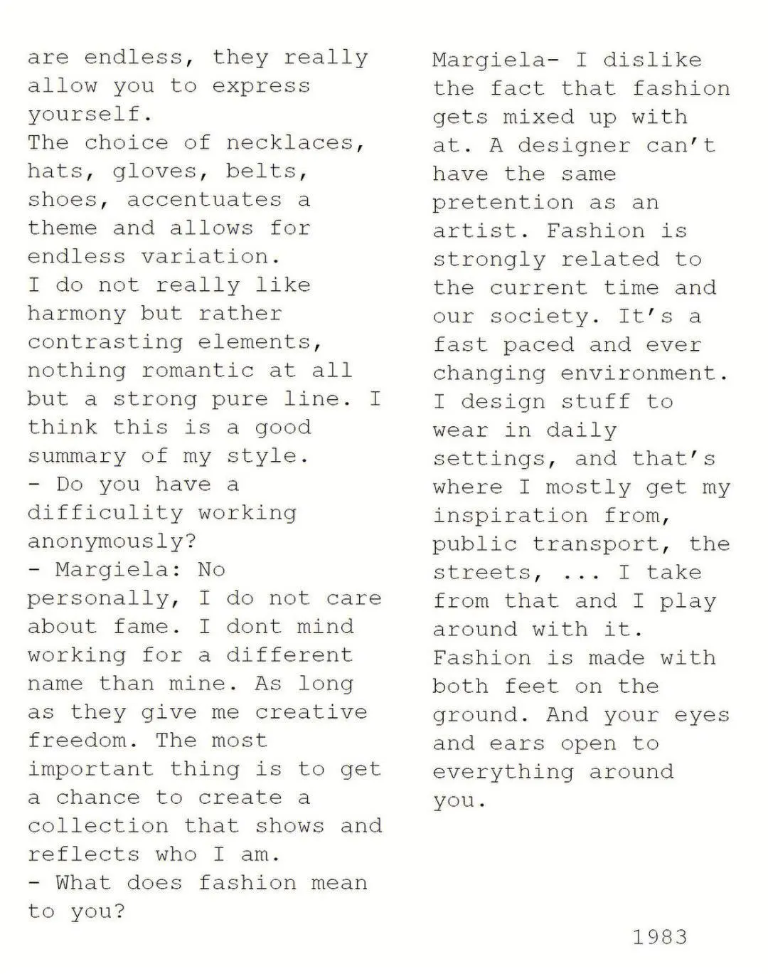 Martin Margiela鲜少示人的创作对白