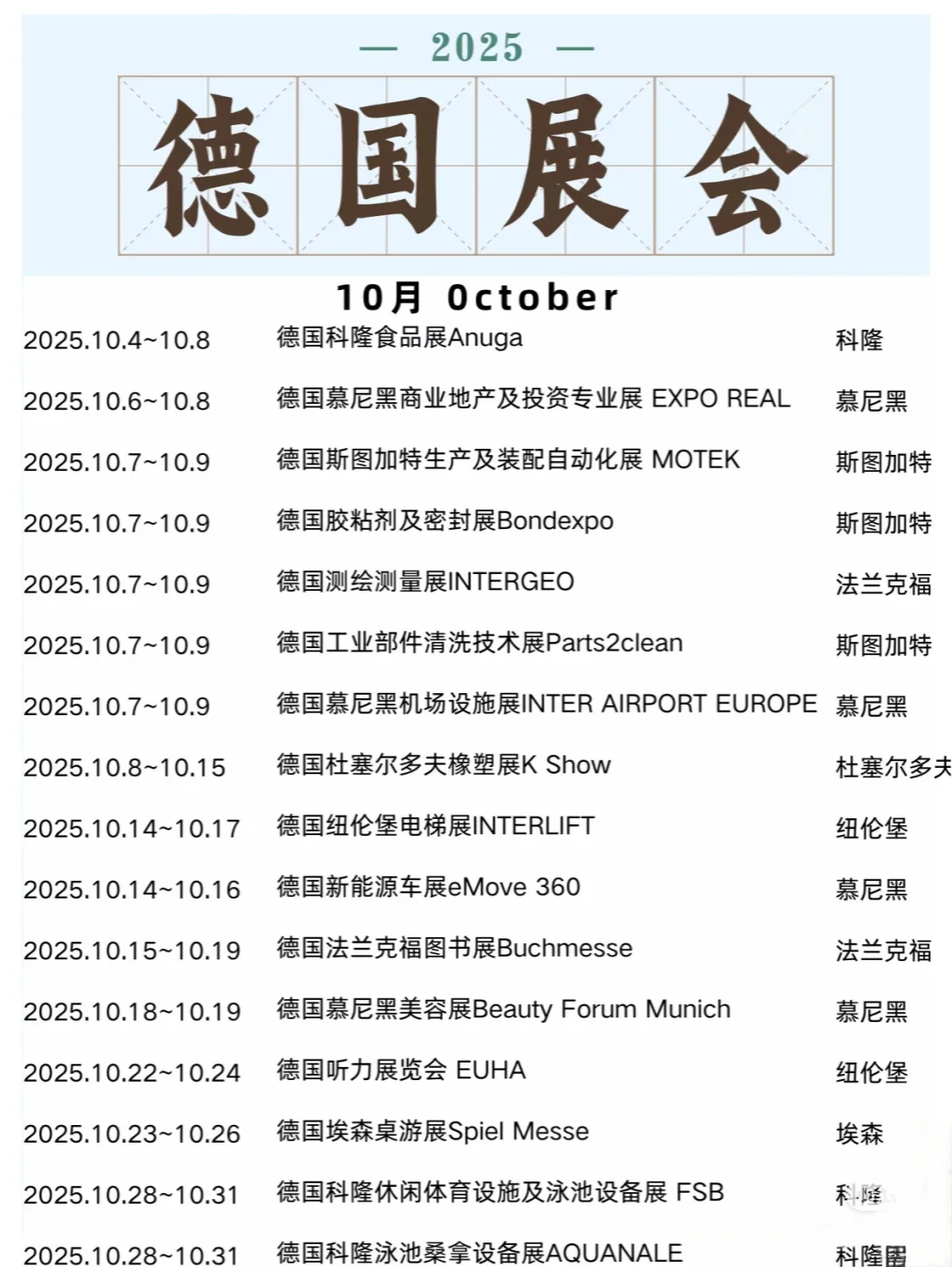 2025年下半年德国展会