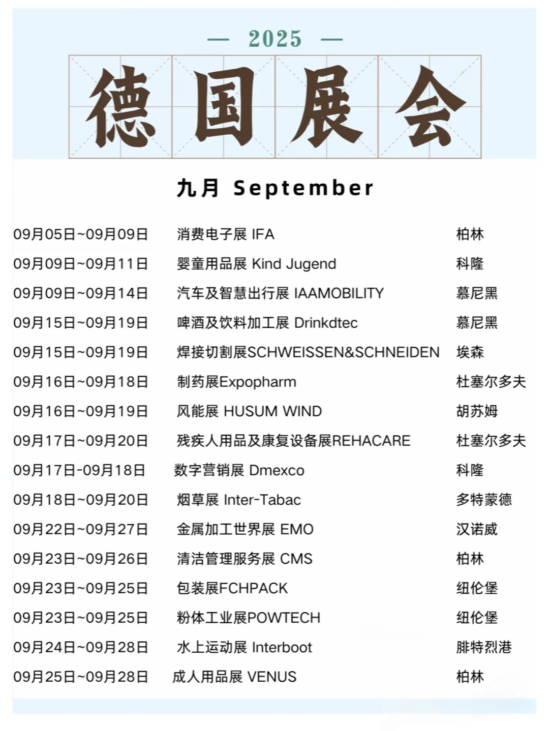 2025年下半年德国展会