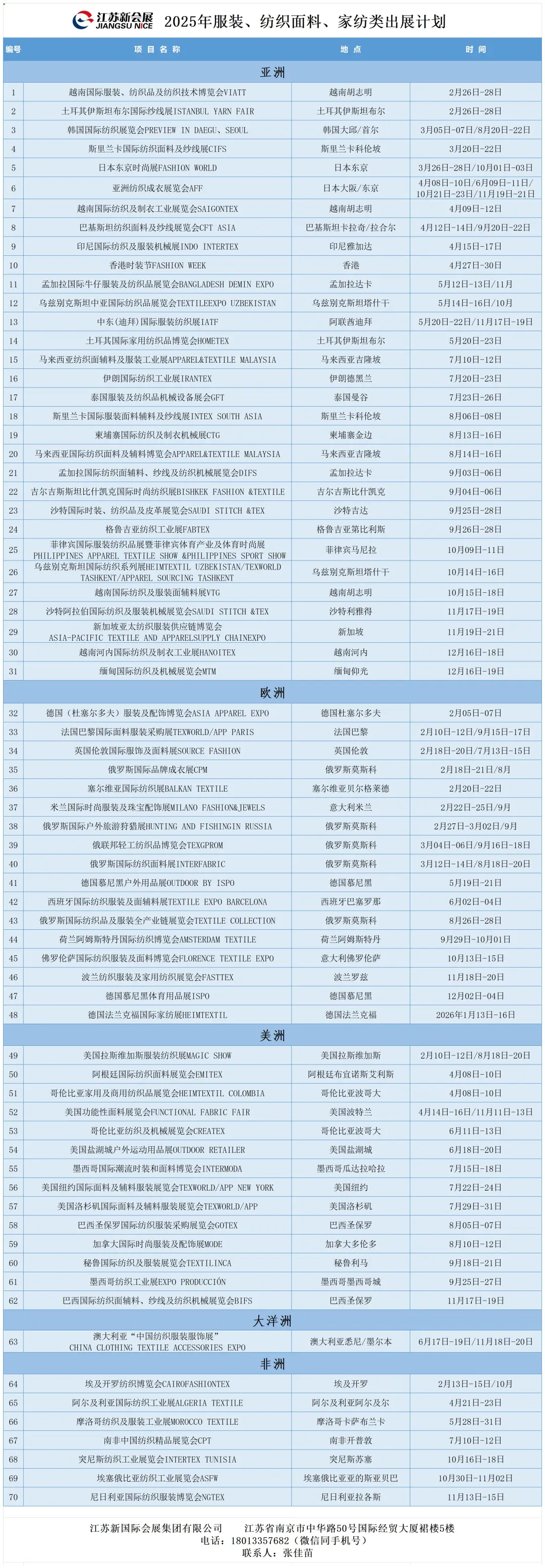 2025年服装、纺织面料、家纺类展会计划表