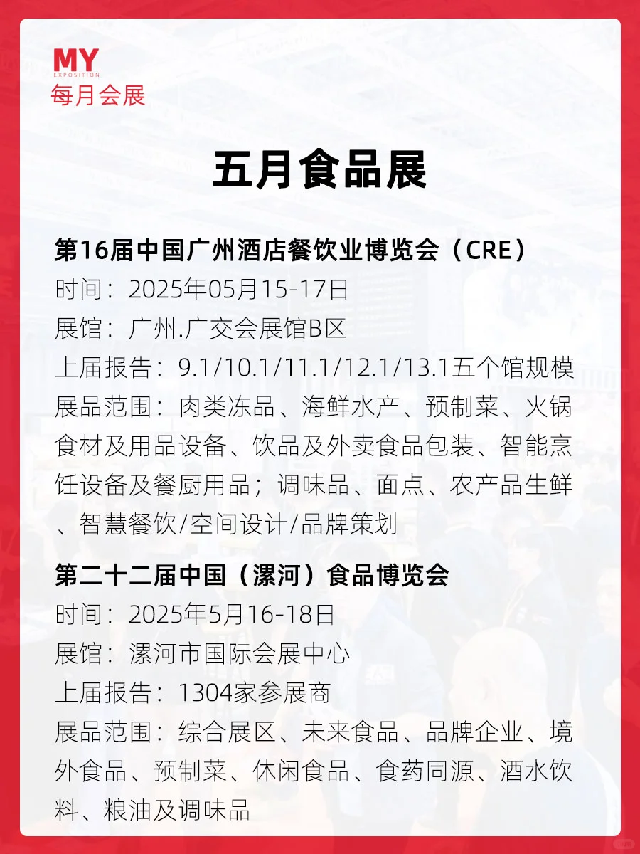 展会预告｜2025年4-5月全国食品展会