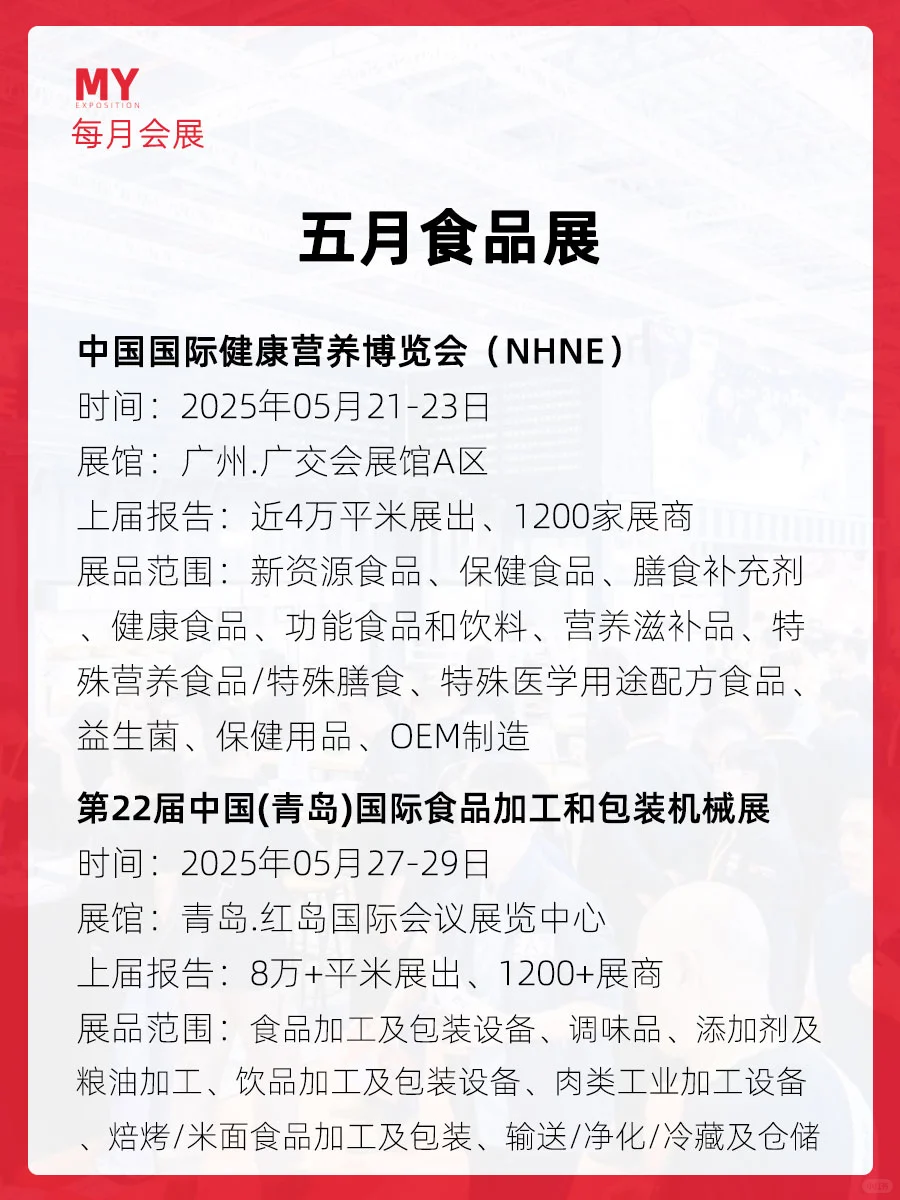 展会预告｜2025年4-5月全国食品展会