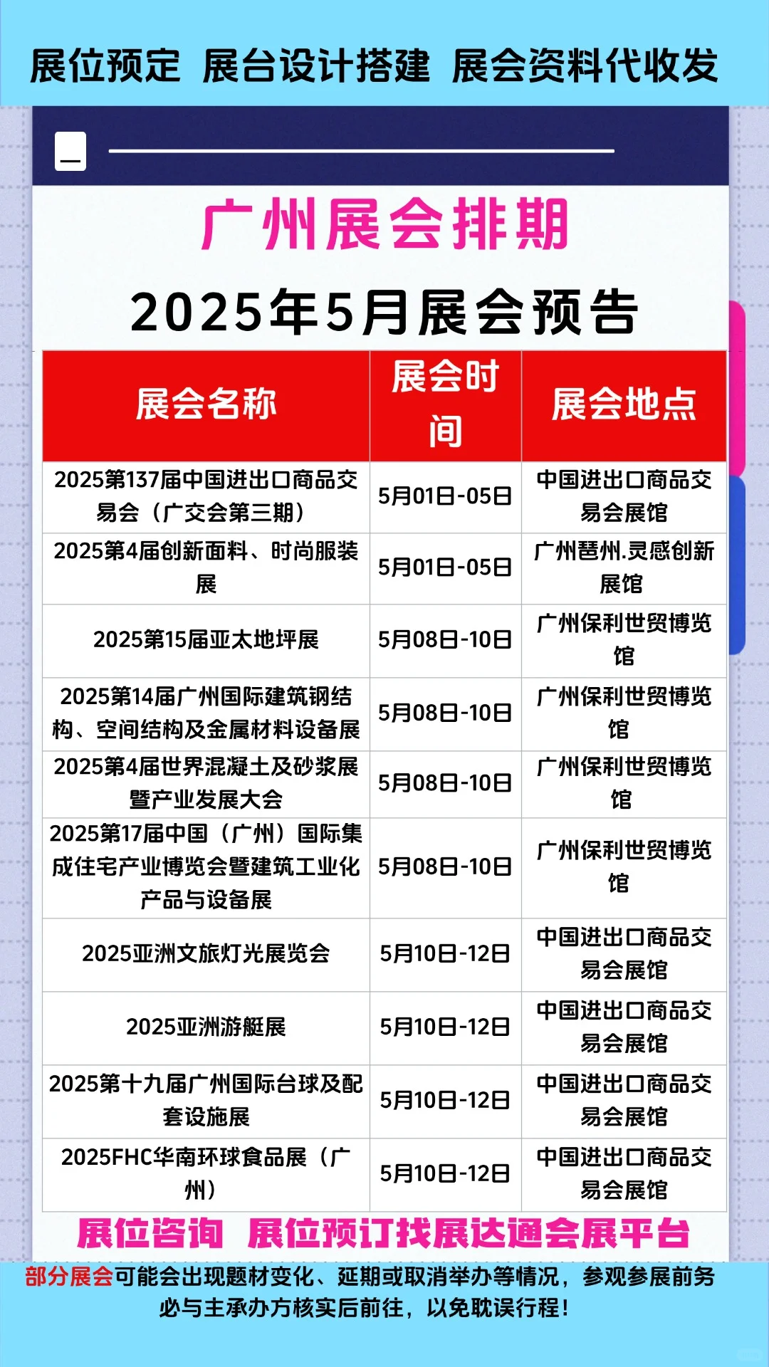 广州展会排期2025年5月广交会展会排期表