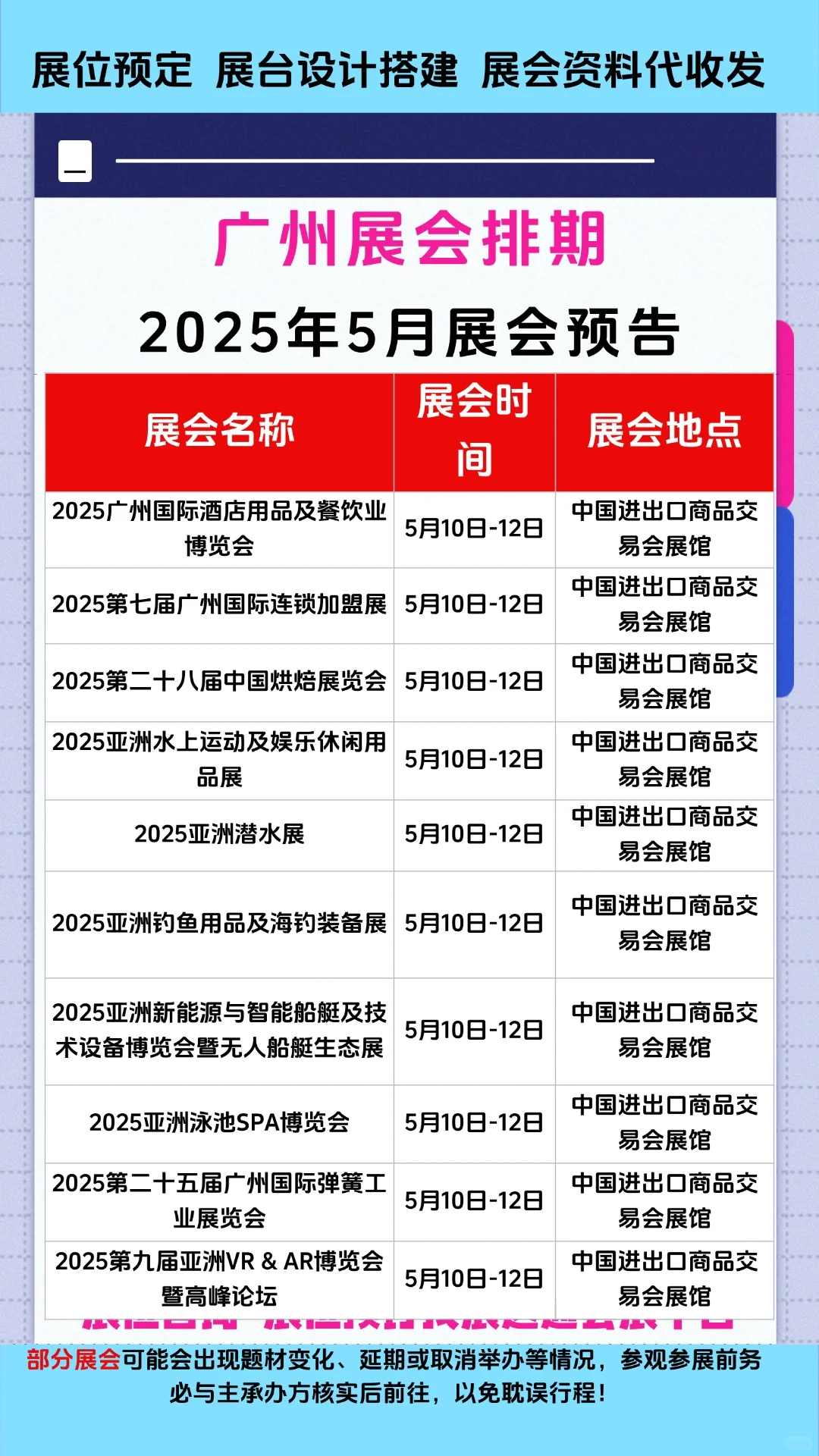 广州展会排期2025年5月广交会展会排期表